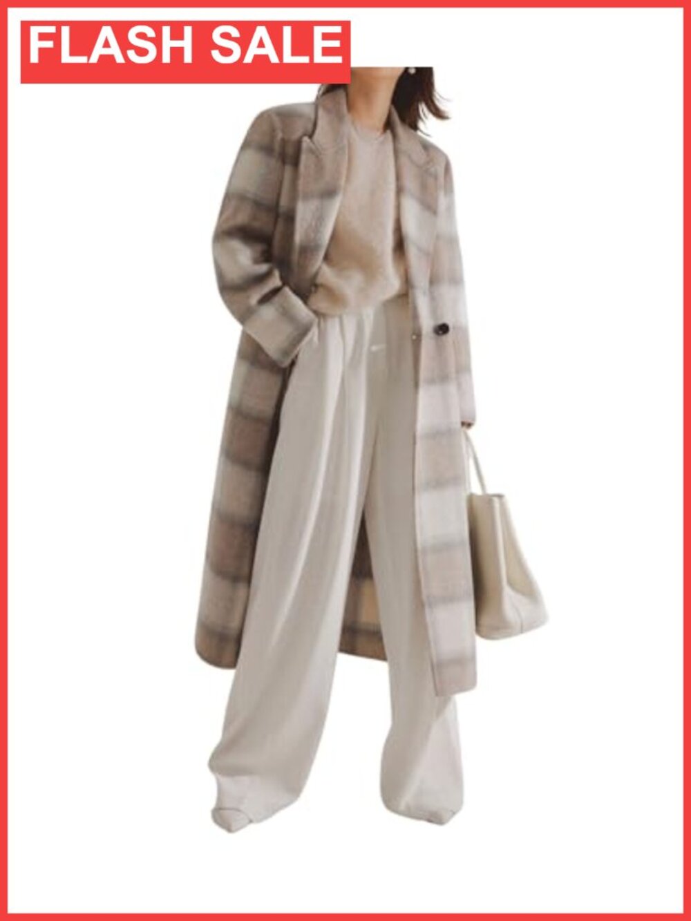 Women's Plaid Wool Long Pea Coat Double Breasted Trench Overcoat